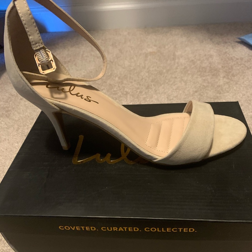 Natural Suede Ankle Strap Heels